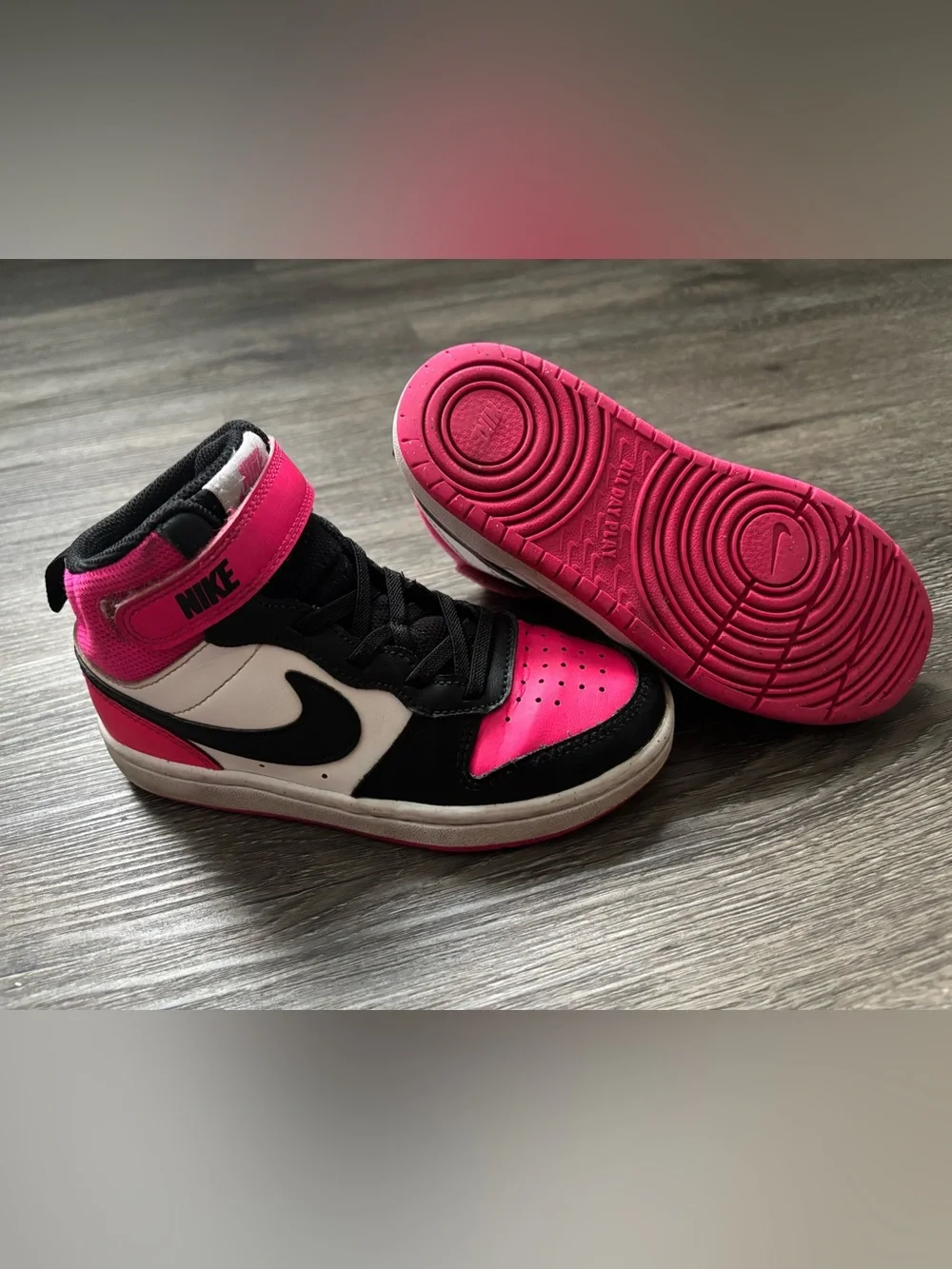 Nike Kids High-Top Sneakers in Black, White & Hot Pink